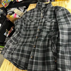 Voyager Men's Plaid‎ Fleece Shirt Jacket Shacket Black Gray Snap size L